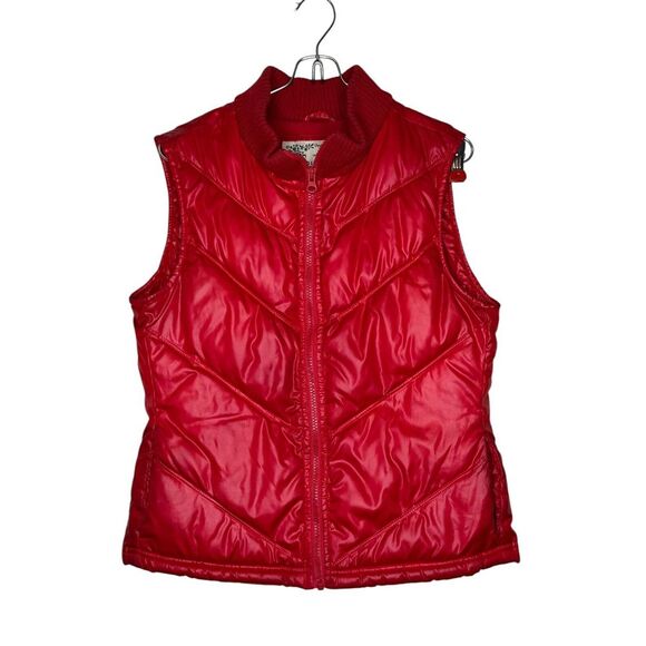 Old Navy Womens Vests Puffer Full Zip Rib Knit Collar Lined Sleeveless Red Small - Picture 1 of 10